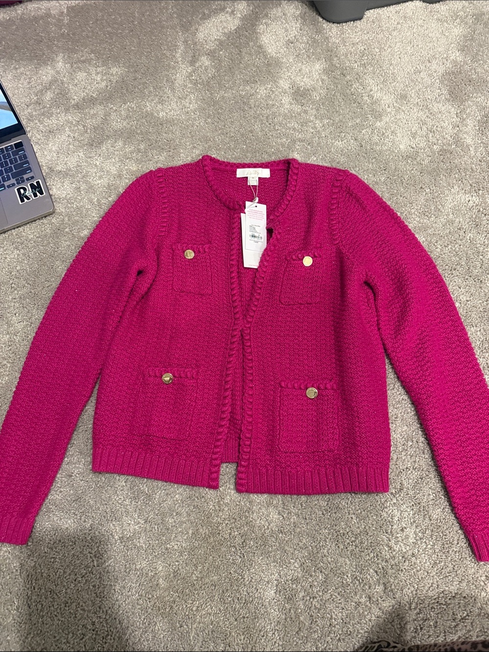 Lilly Pulitzer Fuchsia Waffle Knit Open-Front Cardigan